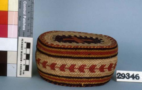 Wrapped twine basket with cover - colored designs