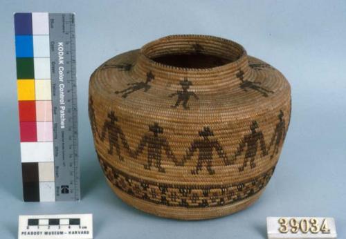 Basket with short neck - human figures and rattlesnake design