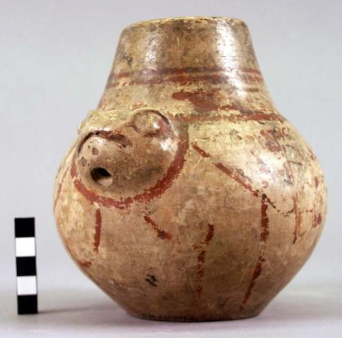 Painted pot with modelled animal's head