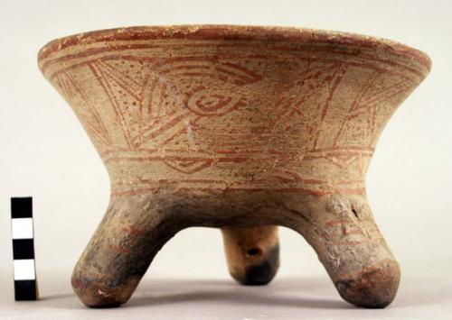 Naco polychrome pottery bowl, rattle-legged, tripod