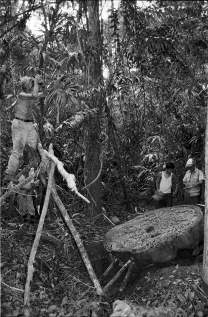 Ian Graham photographing Stela 2 at La Corona