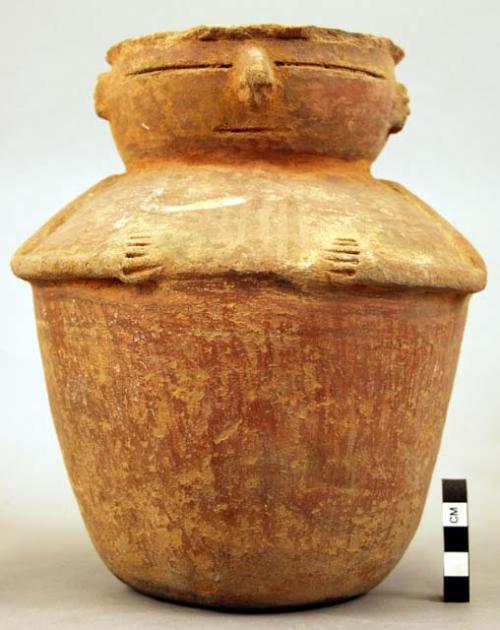 Jar, human face at neck