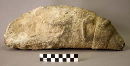 Ground stone animal effigy, unifnished body.