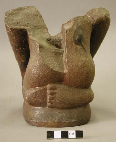 CAST, kneeling figure, hands on knees, head and shoulders missing, brown