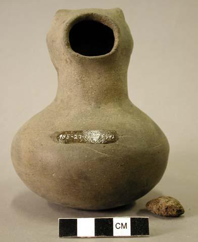 Ceramic complete effigy jar, hooded, owl, 2+ loose sherds inside