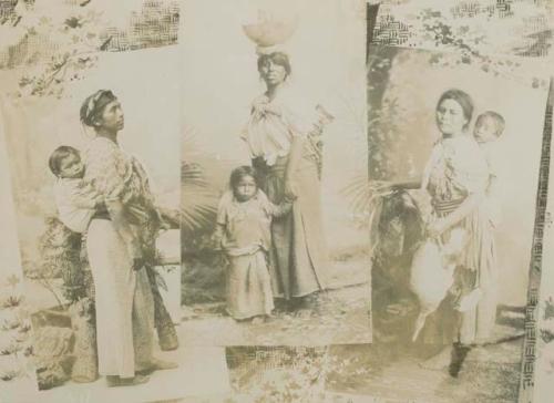 Collage of three photos of Maya women and their children