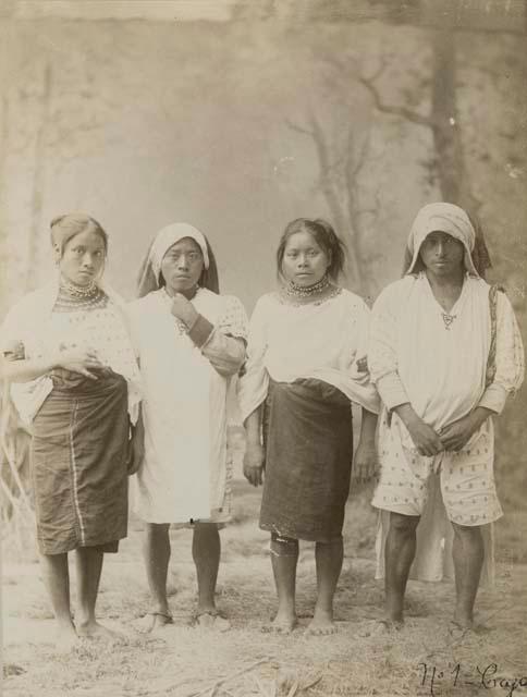 Studio portrait of four Maya adolescents, Indians of Cahabón