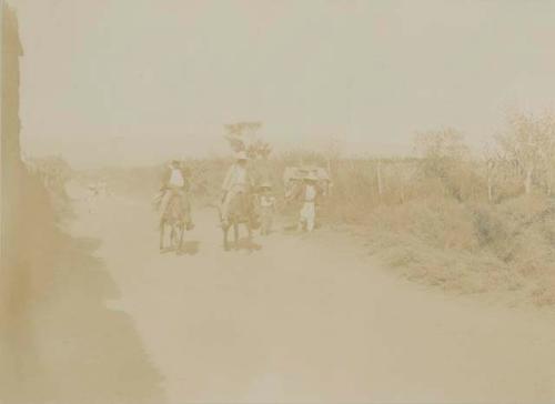 People travelling on dirt road