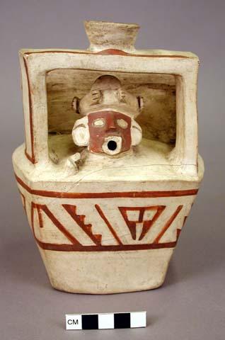 White, squarish vessel depicting a lord, probably in his audience chamber.