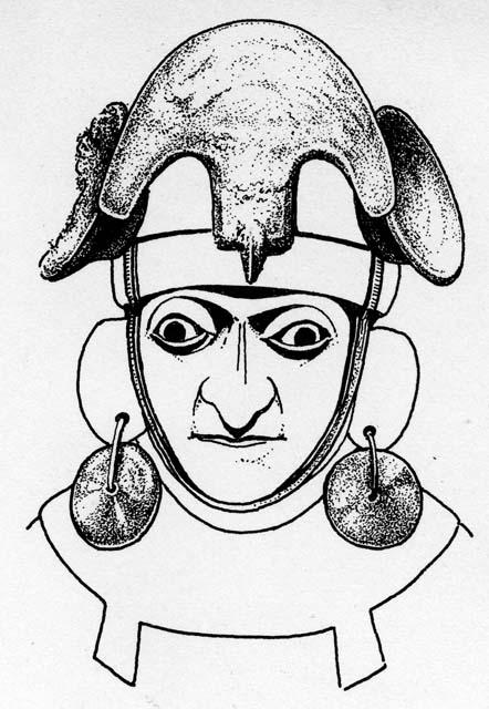 Peruvian gold: drawing of head ornaments