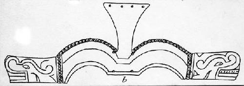 Drawing of ornament with animal faces on ends