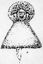 Drawing of bell-shaped ornament with human face