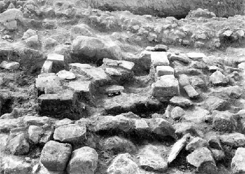 Pucara excavations, stone feature in trench