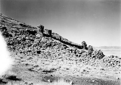 Highland on Lake Titicaca, ruins of building