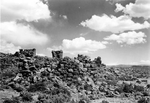 Highland on Lake Titicaca, remains of stone wall