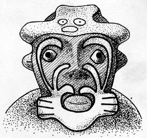 Drawing of metal effigy jar head