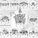 Drawings of head ornaments shown on Nasca pottery