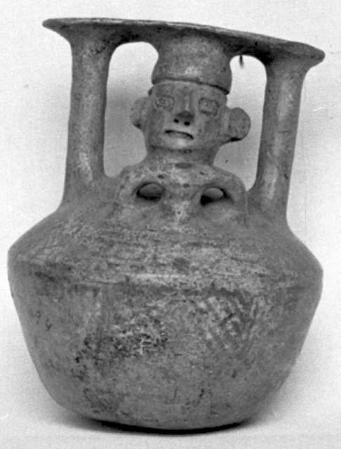 Calleju du Higlas Pottery, decorated jar with double neck and human face