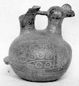 Calleju du Higlas Pottery, decorated jar with bird figure, off-center neck