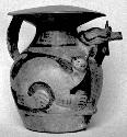 Calleju du Higlas Pottery, decorated jar in animal shape, flared rim and handle