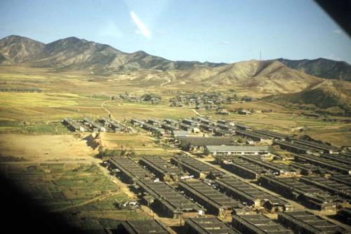 Aerial view of buildings and mountains