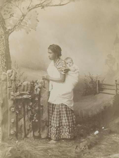 Studio portrait of Mixco wet-nurse and baby