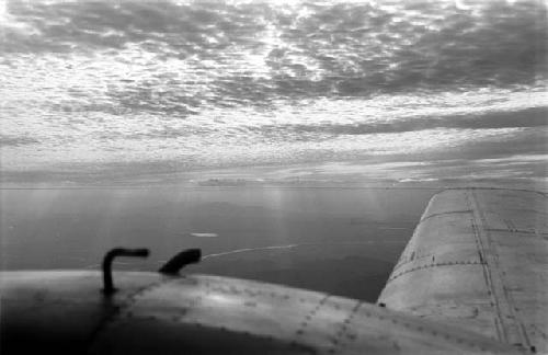 Aerial view from airplane of water