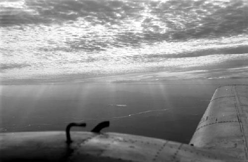 Aerial view from airplane of water