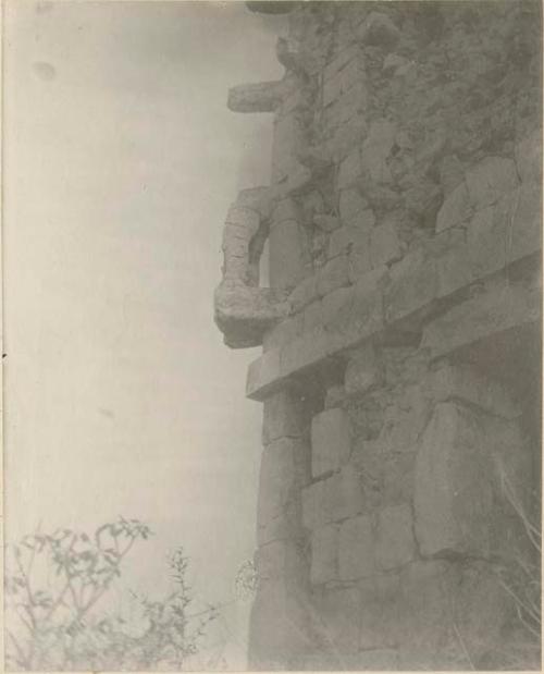 View of corner of façade (carved stone) - unknown which structure