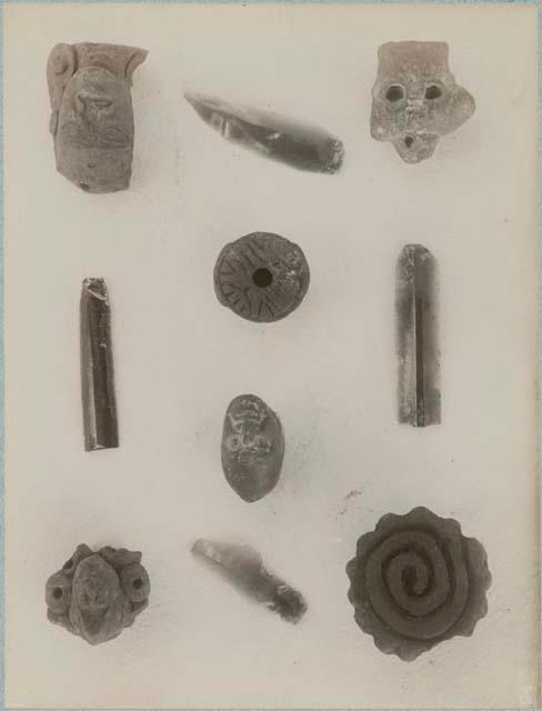 finds, ornaments, from Labna. (whistles, beads, etc.)