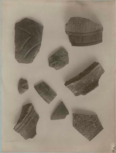 Potsherds - engraved designs and glyphs