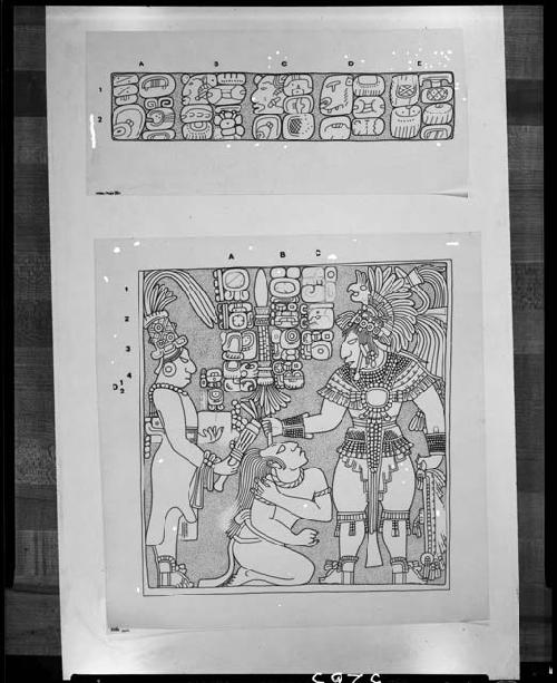 Copy negative. Berlin. Lintel, drawing. Chichen Itza, Monjas VIIa, drawing.