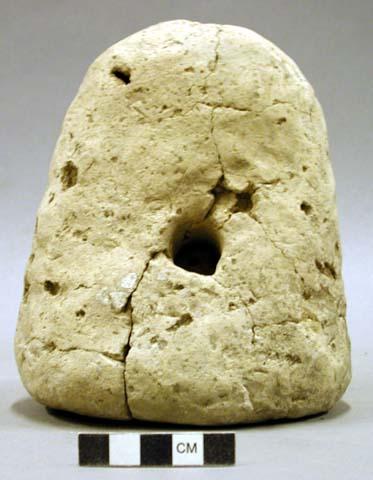 Ceramic "figurine", flared base, 2 holes, grooved