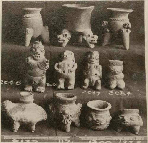 Pottery tripod vessels and figurines