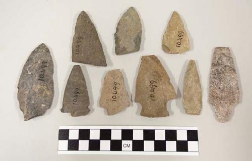 Spearpoint and arrowheads, broken