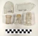 Clear bottle glass fragments, including 3 complete flask necks, as well as body