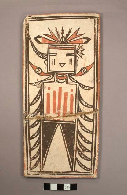 Tile, polacca polychrome style d. kachina & clown design. 24.2 x 11.0 cm.