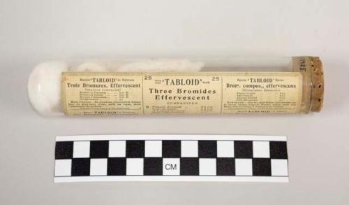 "tabloid" brand bromide vial with cork. burroughs, wellcome & co., london (manu