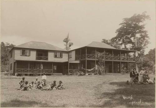 Two groups outside "Vailima," the house of R. L. Stevenson