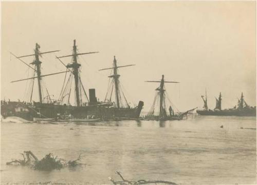 Wrecks of U.S. warships, Trenton & Vandalia, after the hurricane of March 15-16 1889