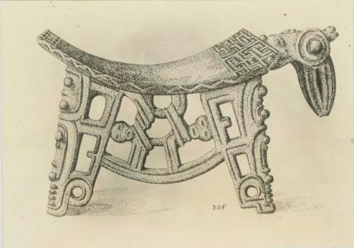 Drawing of carved stone metate, found in Southeastern group