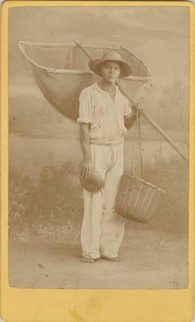 Fisherman holding net