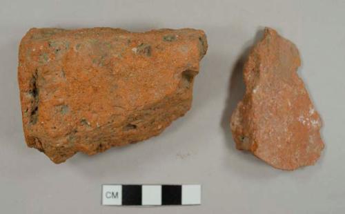Brick fragments, including two handmade fragments