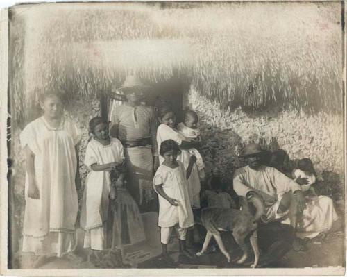 Lacandone family outside of home