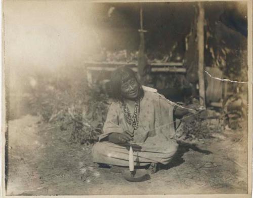 Lacandone woman, Chankin's wife, spinning yarn