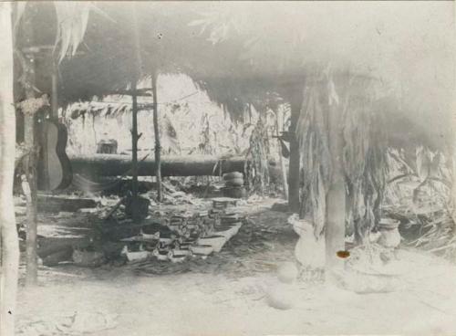 Collection of bowls under a hut