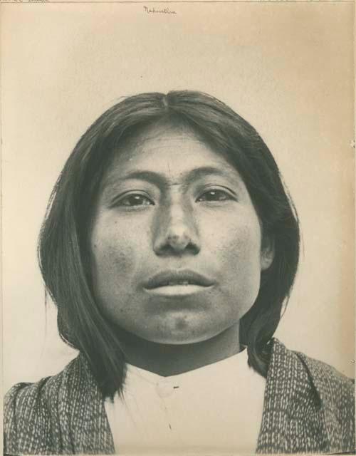 Frontal facial portrait of an Aztec woman