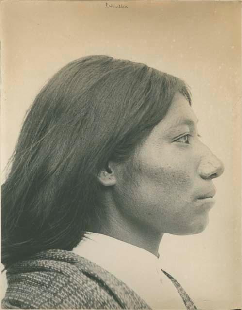 Facial profile portrait of an Aztec woman