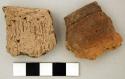 Ceramic, earthenware rim sherds, cord-impressed and undecorated, grit-tempered