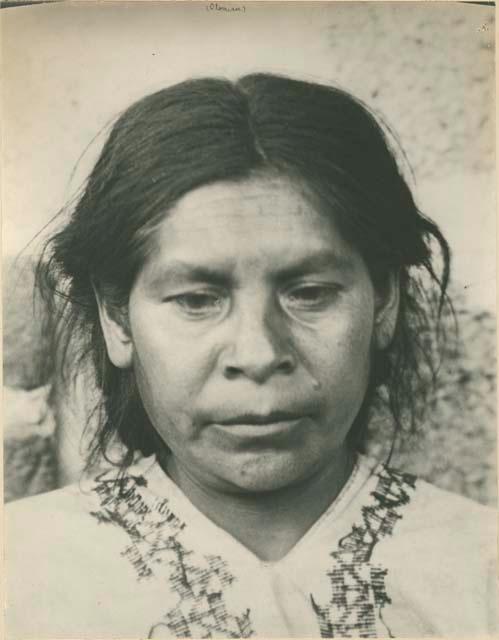 Frontal facial portrait of an Otomi woman